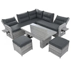 PE Rattan Sectional Sofa Set with 2 Recliners 2 Ottomans 1 Table