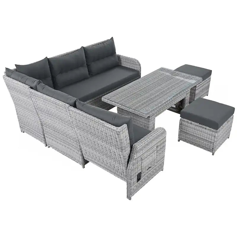 PE Rattan Sectional Sofa Set with 2 Recliners 2 Ottomans 1 Table