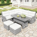PE Rattan Sectional Sofa Set with 2 Recliners 2 Ottomans 1 Table