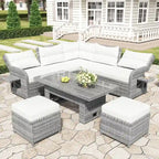 PE Rattan Sectional Sofa Set with 2 Recliners 2 Ottomans 1 Table