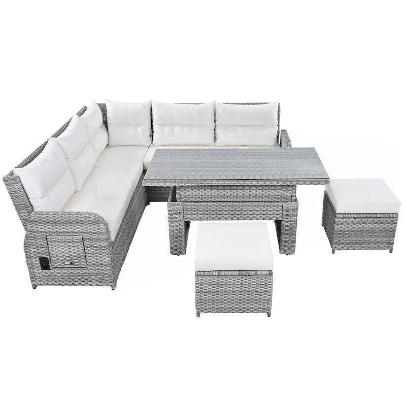 PE Rattan Sectional Sofa Set with 2 Recliners 2 Ottomans 1 Table