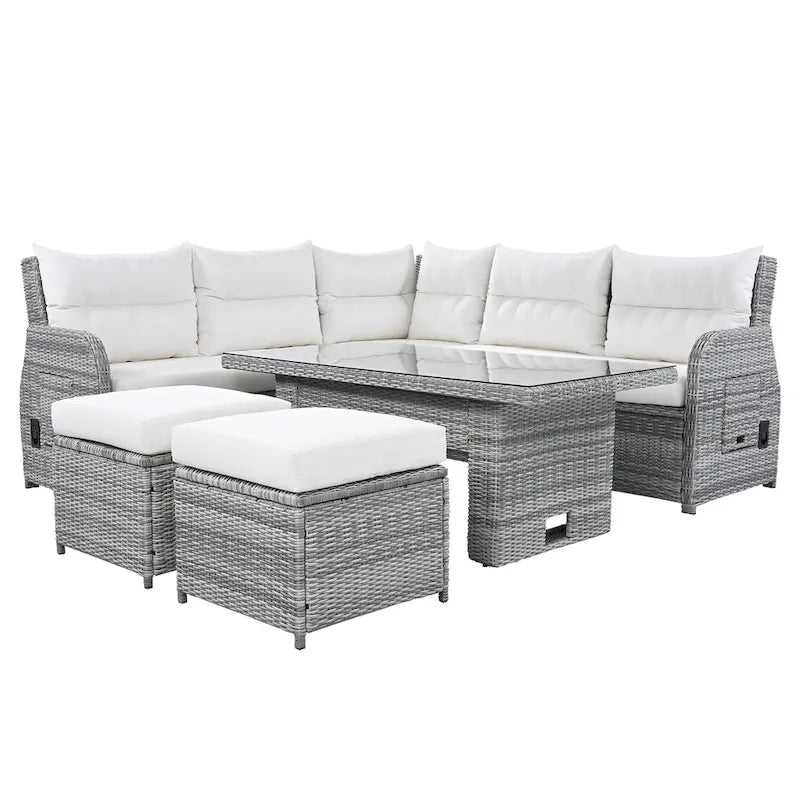 PE Rattan Sectional Sofa Set with 2 Recliners 2 Ottomans 1 Table