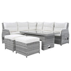 PE Rattan Sectional Sofa Set with 2 Recliners 2 Ottomans 1 Table