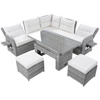 PE Rattan Sectional Sofa Set with 2 Recliners 2 Ottomans 1 Table