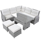 PE Rattan Sectional Sofa Set with 2 Recliners 2 Ottomans 1 Table