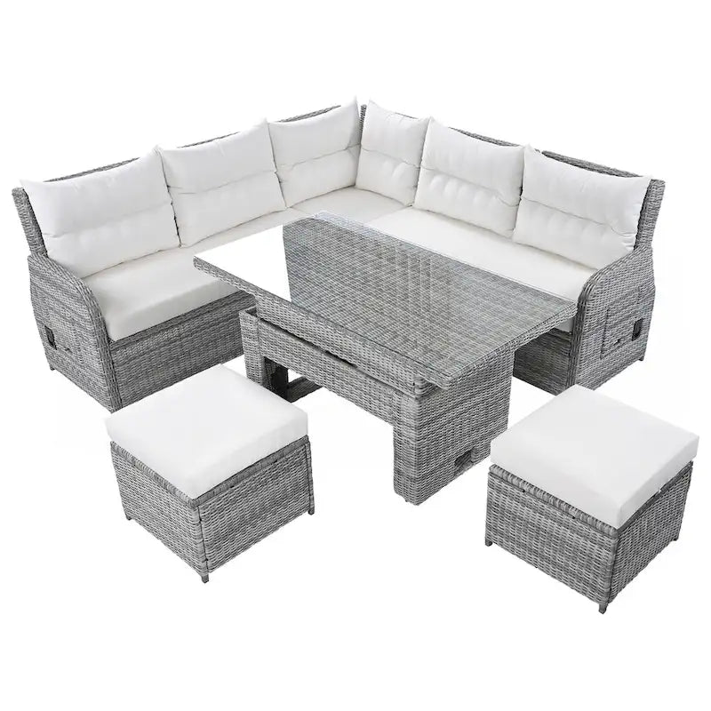 PE Rattan Sectional Sofa Set with 2 Recliners 2 Ottomans 1 Table