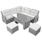 PE Rattan Sectional Sofa Set with 2 Recliners 2 Ottomans 1 Table