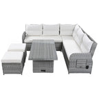 PE Rattan Sectional Sofa Set with 2 Recliners 2 Ottomans 1 Table