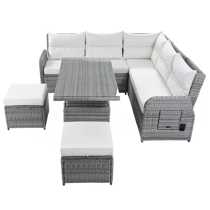 PE Rattan Sectional Sofa Set with 2 Recliners 2 Ottomans 1 Table