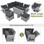 PE Rattan Sectional Sofa Set with 2 Recliners 2 Ottomans 1 Table