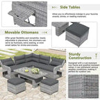PE Rattan Sectional Sofa Set with 2 Recliners 2 Ottomans 1 Table