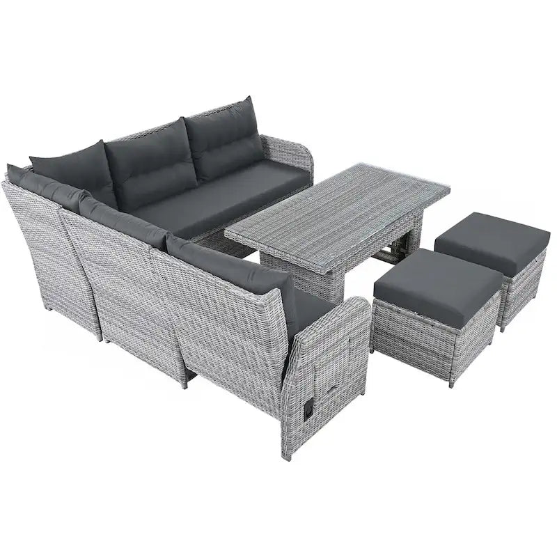 PE Rattan Sectional Sofa Set with 2 Recliners 2 Ottomans 1 Table