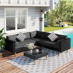 4-Piece Wicker L-Shaped Sectional Set for 4-5 People 2 Loveseats 1 Corner 1 Table with Pillows