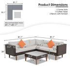 4-Piece Wicker L-Shaped Sectional Set for 4-5 People 2 Loveseats 1 Corner 1 Table with Pillows