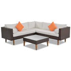 4-Piece Wicker L-Shaped Sectional Set for 4-5 People 2 Loveseats 1 Corner 1 Table with Pillows