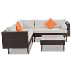 4-Piece Wicker L-Shaped Sectional Set for 4-5 People 2 Loveseats 1 Corner 1 Table with Pillows