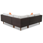 4-Piece Wicker L-Shaped Sectional Set for 4-5 People 2 Loveseats 1 Corner 1 Table with Pillows