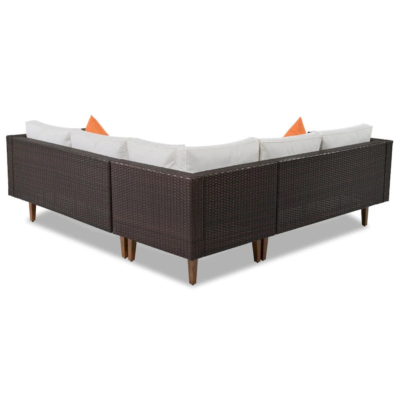 4-Piece Wicker L-Shaped Sectional Set for 4-5 People 2 Loveseats 1 Corner 1 Table with Pillows