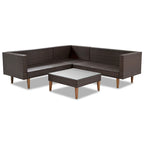 4-Piece Wicker L-Shaped Sectional Set for 4-5 People 2 Loveseats 1 Corner 1 Table with Pillows