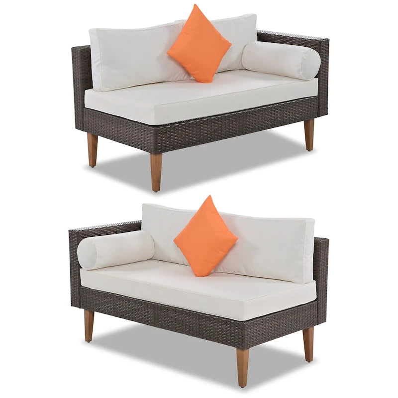 4-Piece Wicker L-Shaped Sectional Set for 4-5 People 2 Loveseats 1 Corner 1 Table with Pillows