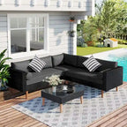 4-Piece Wicker L-Shaped Sectional Set for 4-5 People 2 Loveseats 1 Corner 1 Table with Pillows