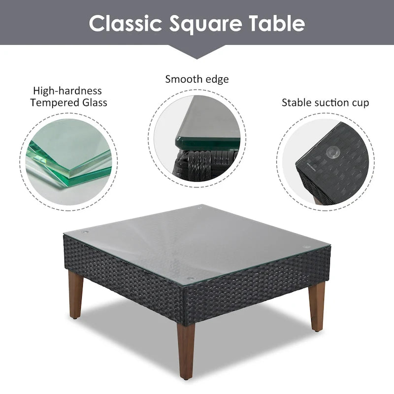 4-Piece Wicker L-Shaped Sectional Set for 4-5 People 2 Loveseats 1 Corner 1 Table with Pillows