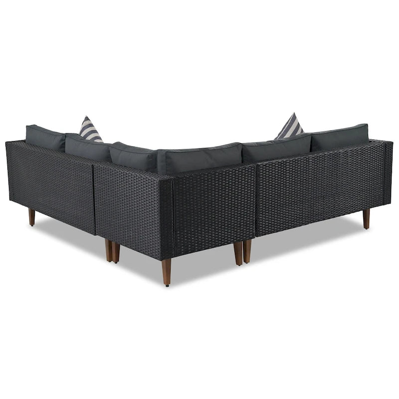 4-Piece Wicker L-Shaped Sectional Set for 4-5 People 2 Loveseats 1 Corner 1 Table with Pillows