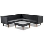 4-Piece Wicker L-Shaped Sectional Set for 4-5 People 2 Loveseats 1 Corner 1 Table with Pillows