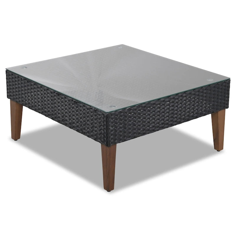 4-Piece Wicker L-Shaped Sectional Set for 4-5 People 2 Loveseats 1 Corner 1 Table with Pillows