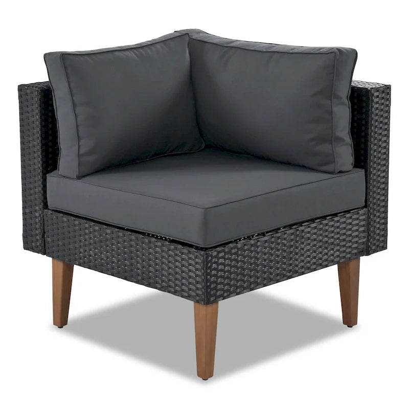4-Piece Wicker L-Shaped Sectional Set for 4-5 People 2 Loveseats 1 Corner 1 Table with Pillows