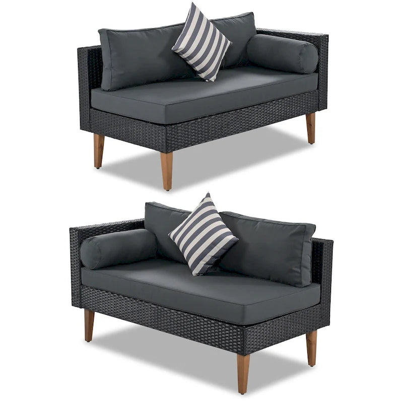 4-Piece Wicker L-Shaped Sectional Set for 4-5 People 2 Loveseats 1 Corner 1 Table with Pillows