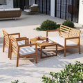 4-Piece Acacia Wood Patio Set Natural with Off-White Cushions for 4 People