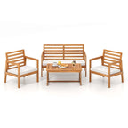 4-Piece Acacia Wood Patio Set Natural with Off-White Cushions for 4 People