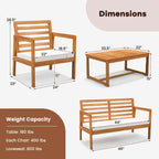 4-Piece Acacia Wood Patio Set Natural with Off-White Cushions for 4 People