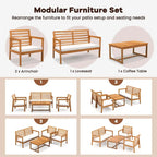 4-Piece Acacia Wood Patio Set Natural with Off-White Cushions for 4 People