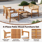 4-Piece Acacia Wood Patio Set Natural with Off-White Cushions for 4 People