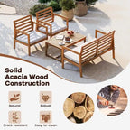 4-Piece Acacia Wood Patio Set Natural with Off-White Cushions for 4 People