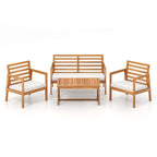 4-Piece Acacia Wood Patio Set Natural with Off-White Cushions for 4 People