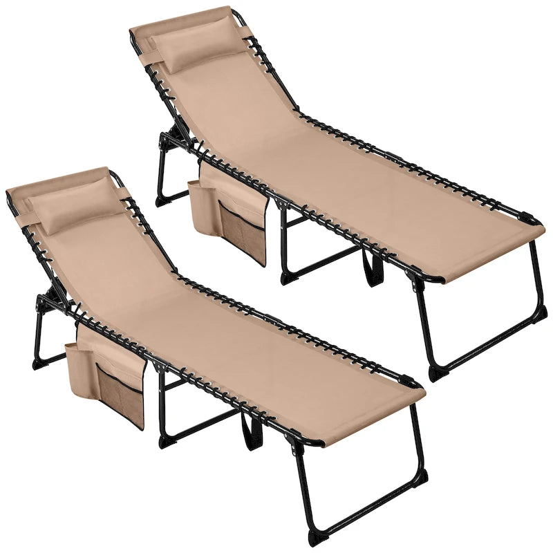 Folding Tanning Lounge Chair Gray/Beige 5 Adjustable Positions Textilene