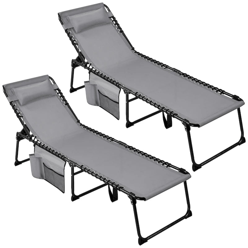Folding Tanning Lounge Chair Gray/Beige 5 Adjustable Positions Textilene