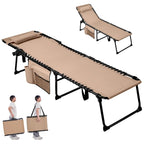 Folding Tanning Lounge Chair Gray/Beige 5 Adjustable Positions Textilene