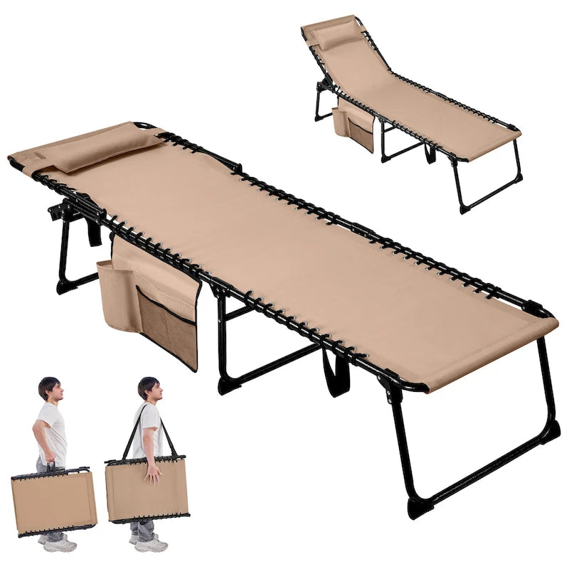 Folding Tanning Lounge Chair Gray/Beige 5 Adjustable Positions Textilene