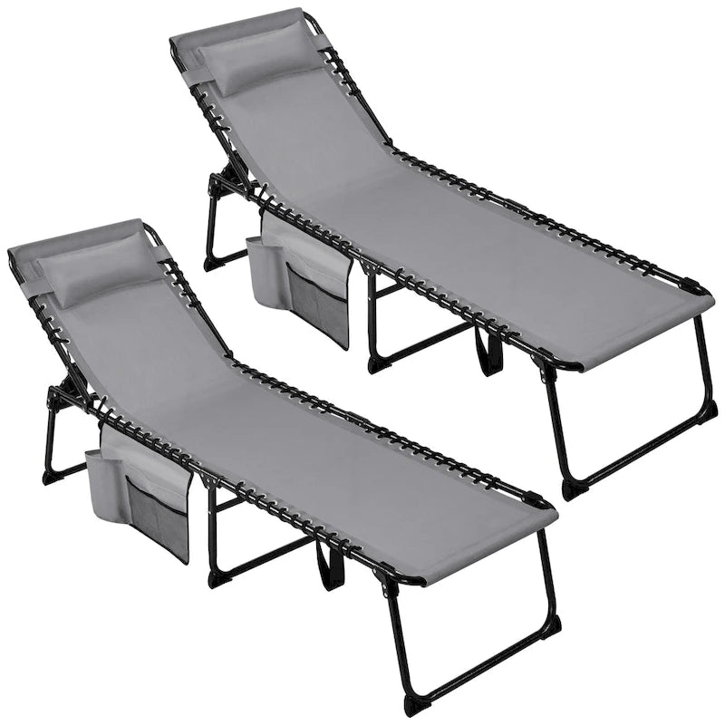 Folding Tanning Lounge Chair Gray/Beige 5 Adjustable Positions Textilene