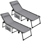 Folding Tanning Lounge Chair Gray/Beige 5 Adjustable Positions Textilene