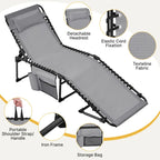 Folding Tanning Lounge Chair Gray/Beige 5 Adjustable Positions Textilene
