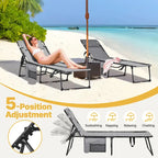 Folding Tanning Lounge Chair Gray/Beige 5 Adjustable Positions Textilene