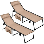 Folding Tanning Lounge Chair Gray/Beige 5 Adjustable Positions Textilene