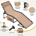 Folding Tanning Lounge Chair Gray/Beige 5 Adjustable Positions Textilene