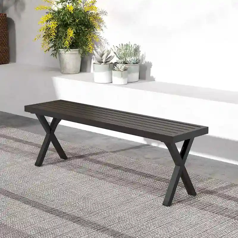 Costway 1/2 PCS 54  Patio Metal Bench with Slatted Seat & X Legs