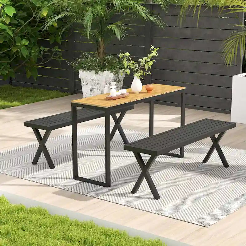 Costway 1/2 PCS 54  Patio Metal Bench with Slatted Seat & X Legs